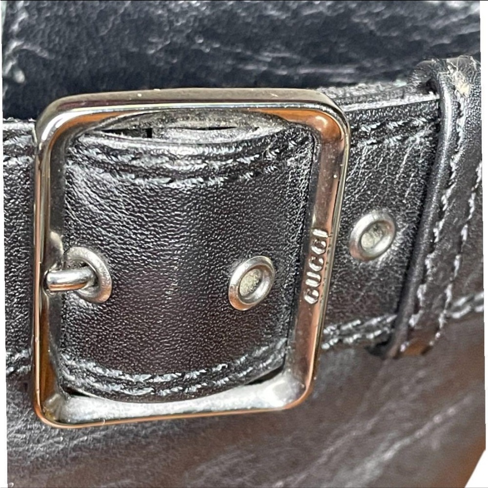 Gucci Tall Black Leather Boots - Women's - Black Size 5 w/ Buckle - Picture 4 of 6